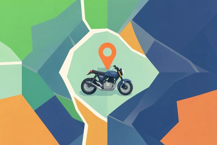 Um mapa com um marcador de localização em cima de uma moto