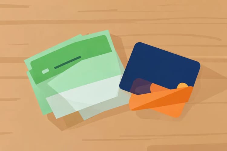 Documentos sobre uma mesa: CNH, comprovante de residência e cartão de crédito.