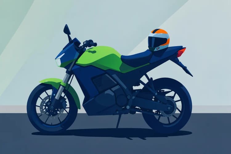 Close-up de uma moto com capacete ao lado, pronta para ser alugada.